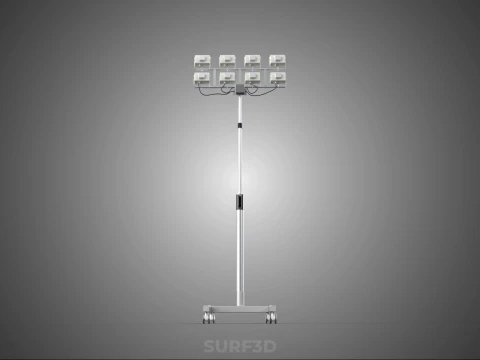 PORTABLE ROLLING STAND POLE TOWER LIGHT EIGHT 8 LAMP LED SQUARE 3D Model