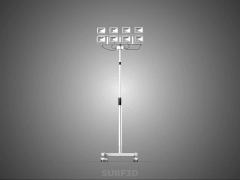 PORTABLE ROLLING STAND POLE TOWER LIGHT EIGHT 8 LAMP LED SQUARE 3D Model