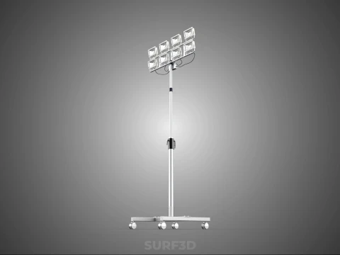 PORTABLE ROLLING STAND POLE TOWER LIGHT EIGHT 8 LAMP LED SQUARE 3D Model