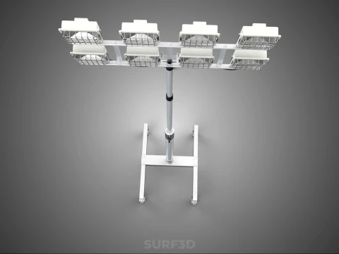 PORTABLE ROLLING STAND POLE TOWER LIGHT EIGHT 8 LAMP LED SQUARE 3D Model