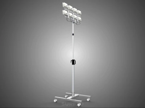PORTABLE ROLLING STAND POLE TOWER LIGHT EIGHT 8 LAMP LED SQUARE 3D Model