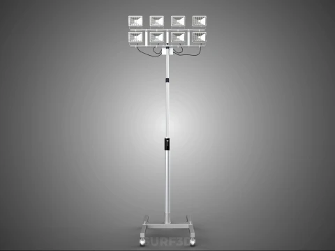 PORTABLE ROLLING STAND POLE TOWER LIGHT EIGHT 8 LAMP LED SQUARE 3D Model