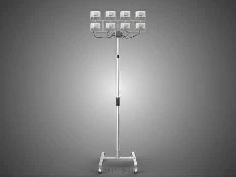 PORTABLE ROLLING STAND POLE TOWER LIGHT EIGHT 8 LAMP LED SQUARE 3D Model