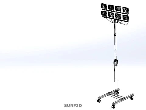 PORTABLE ROLLING STAND POLE TOWER LIGHT EIGHT 8 LAMP LED SQUARE 3D Model