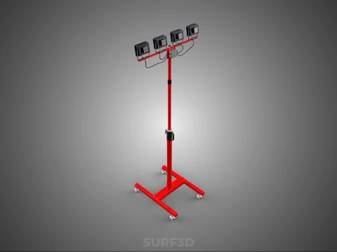 RED MOBILE POLE TOWER LIGHT LAMP LED CASTER WHEEL FLOOR STANDING 3D Model