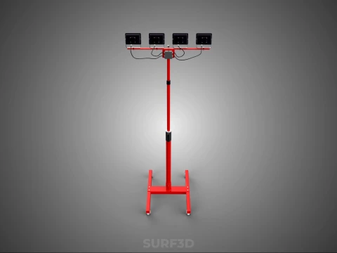RED MOBILE POLE TOWER LIGHT LAMP LED CASTER WHEEL FLOOR STANDING 3D Model