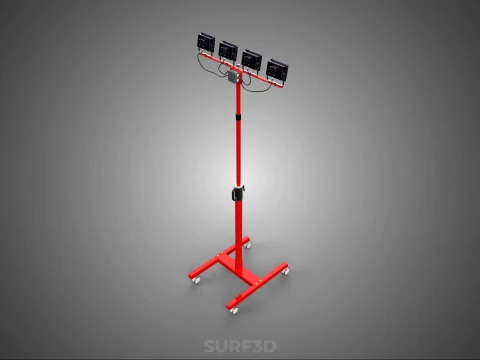 RED MOBILE POLE TOWER LIGHT LAMP LED CASTER WHEEL FLOOR STANDING 3D Model
