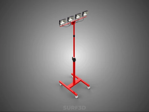 RED MOBILE POLE TOWER LIGHT LAMP LED CASTER WHEEL FLOOR STANDING 3D Model