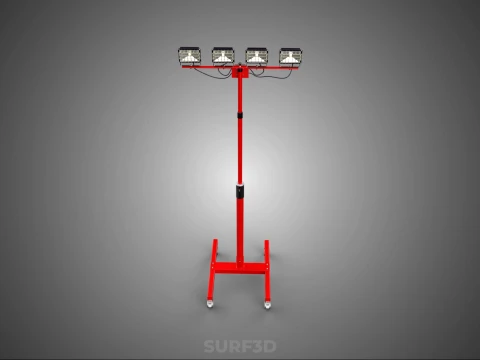 RED MOBILE POLE TOWER LIGHT LAMP LED CASTER WHEEL FLOOR STANDING 3D Model