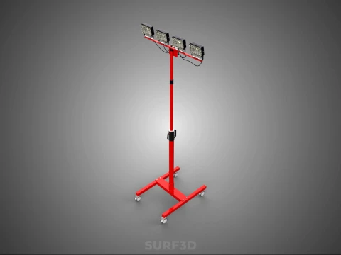 RED MOBILE POLE TOWER LIGHT LAMP LED CASTER WHEEL FLOOR STANDING 3D Model