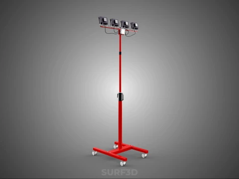 RED MOBILE POLE TOWER LIGHT LAMP LED CASTER WHEEL FLOOR STANDING 3D Model