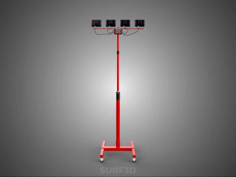 RED MOBILE POLE TOWER LIGHT LAMP LED CASTER WHEEL FLOOR STANDING 3D Model