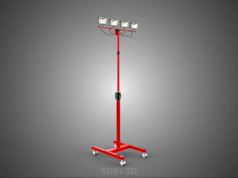RED MOBILE POLE TOWER LIGHT LAMP LED CASTER WHEEL FLOOR STANDING 3D Model