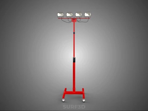 RED MOBILE POLE TOWER LIGHT LAMP LED CASTER WHEEL FLOOR STANDING 3D Model