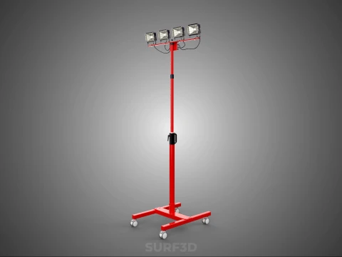 RED MOBILE POLE TOWER LIGHT LAMP LED CASTER WHEEL FLOOR STANDING 3D Model