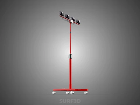 RED MOBILE POLE TOWER LIGHT LAMP LED CASTER WHEEL FLOOR STANDING 3D Model