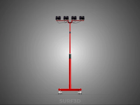 RED MOBILE POLE TOWER LIGHT LAMP LED CASTER WHEEL FLOOR STANDING 3D Model