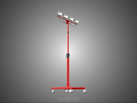 RED MOBILE POLE TOWER LIGHT LAMP LED CASTER WHEEL FLOOR STANDING 3D Model