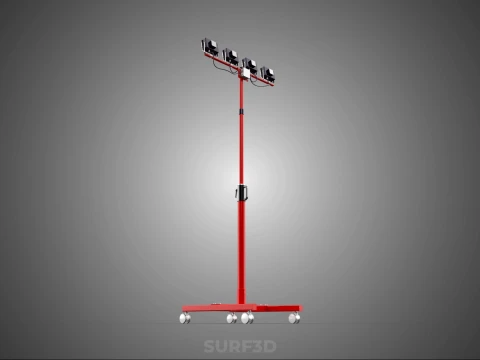 RED MOBILE POLE TOWER LIGHT LAMP LED CASTER WHEEL FLOOR STANDING 3D Model