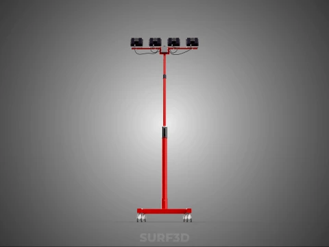 RED MOBILE POLE TOWER LIGHT LAMP LED CASTER WHEEL FLOOR STANDING 3D Model