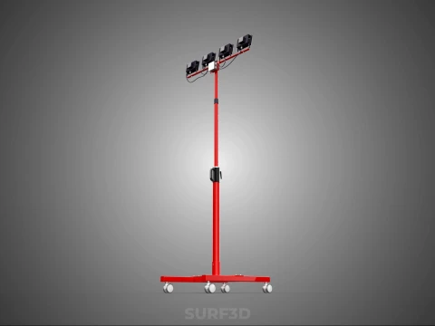 RED MOBILE POLE TOWER LIGHT LAMP LED CASTER WHEEL FLOOR STANDING 3D Model
