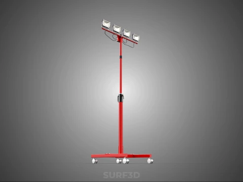 RED MOBILE POLE TOWER LIGHT LAMP LED CASTER WHEEL FLOOR STANDING 3D Model