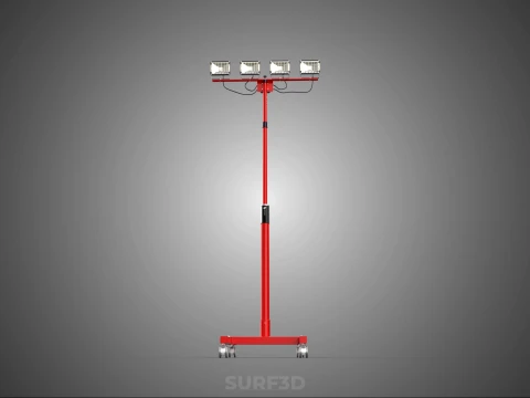 RED MOBILE POLE TOWER LIGHT LAMP LED CASTER WHEEL FLOOR STANDING 3D Model