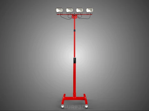 RED MOBILE POLE TOWER LIGHT LAMP LED CASTER WHEEL FLOOR STANDING 3D Model