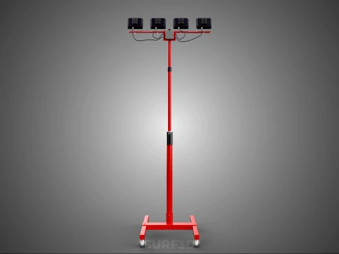 RED MOBILE POLE TOWER LIGHT LAMP LED CASTER WHEEL FLOOR STANDING 3D Model