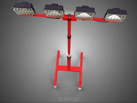 RED MOBILE POLE TOWER LIGHT LAMP LED CASTER WHEEL FLOOR STANDING 3D Model