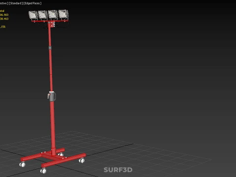 RED MOBILE POLE TOWER LIGHT LAMP LED CASTER WHEEL FLOOR STANDING 3D Model