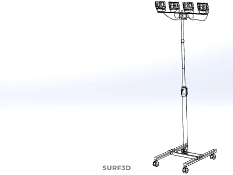 RED MOBILE POLE TOWER LIGHT LAMP LED CASTER WHEEL FLOOR STANDING 3D Model