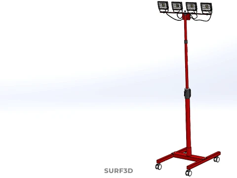 RED MOBILE POLE TOWER LIGHT LAMP LED CASTER WHEEL FLOOR STANDING 3D Model
