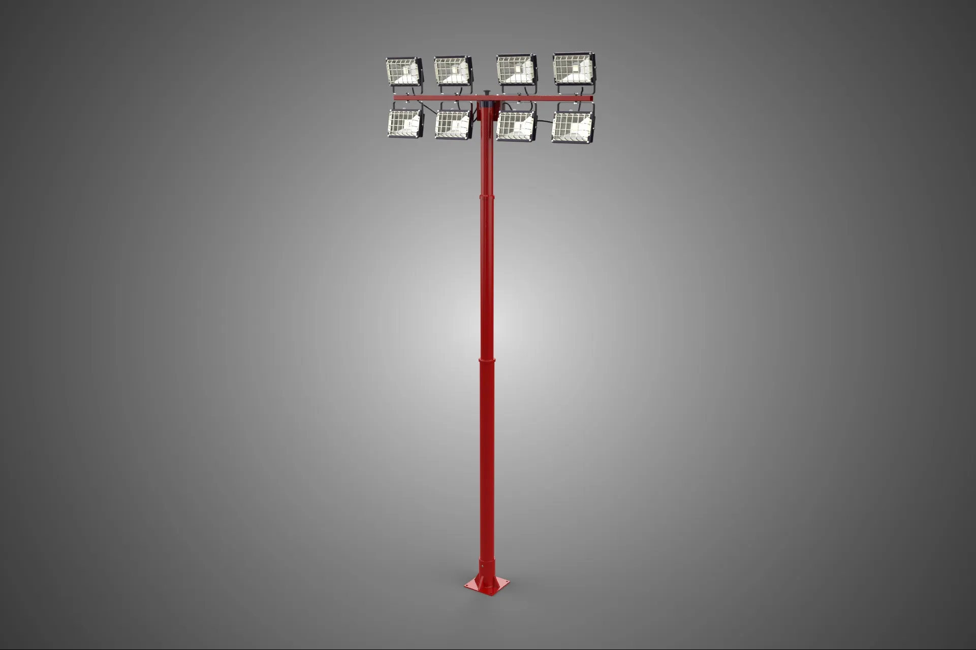 RED MAST LIGHT POLE 8 EIGHT LED LAMP FLOODLIGHTS LIGHTING TOWER 3D Model .c4d .max .obj .3ds .fbx .stl .blend