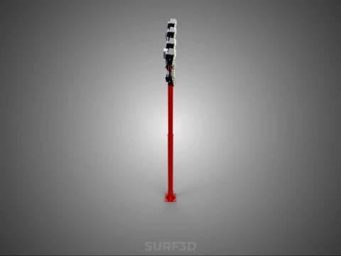 RED MAST LIGHT POLE 8 EIGHT LED LAMP FLOODLIGHTS LIGHTING TOWER 3D Model
