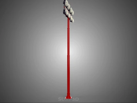 RED MAST LIGHT POLE 8 EIGHT LED LAMP FLOODLIGHTS LIGHTING TOWER 3D Model