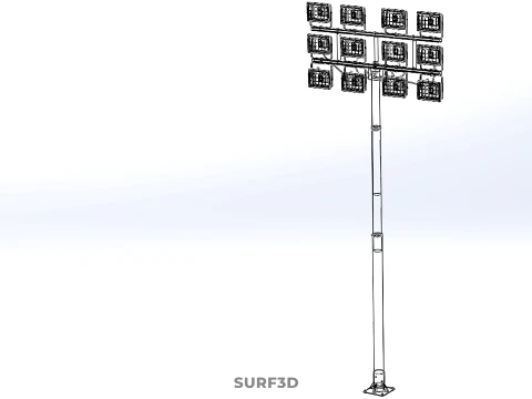 전등 기둥 다중 12 LED 램프 장비 타워 랙 거리 공원 경기장 3D 모델