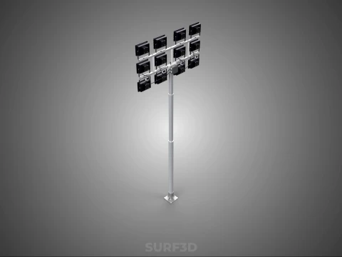 전등 기둥 다중 12 LED 램프 장비 타워 랙 거리 공원 경기장 3D 모델
