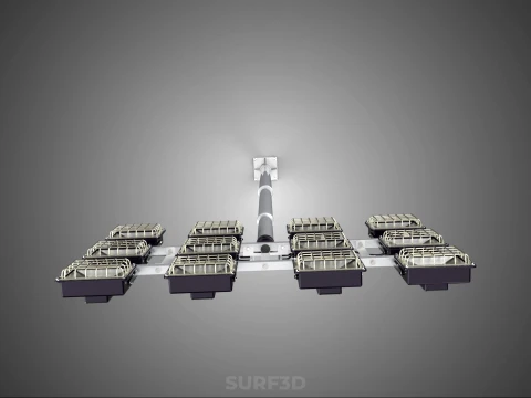 전등 기둥 다중 12 LED 램프 장비 타워 랙 거리 공원 경기장 3D 모델
