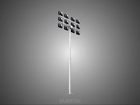 전등 기둥 다중 12 LED 램프 장비 타워 랙 거리 공원 경기장 3D 모델