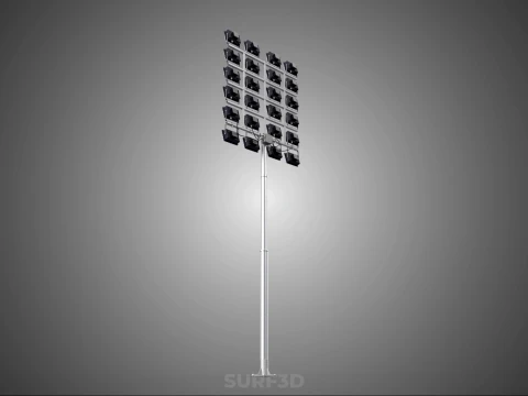大規模なスタジアムのハイマストライト 24 パネル搭載 LED ランプタワー 3Dモデル