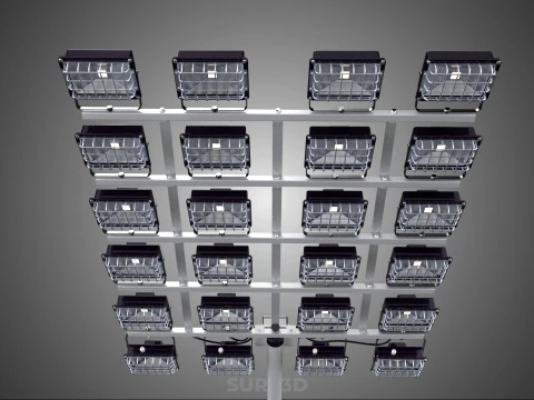大規模なスタジアムのハイマストライト 24 パネル搭載 LED ランプタワー 3Dモデル