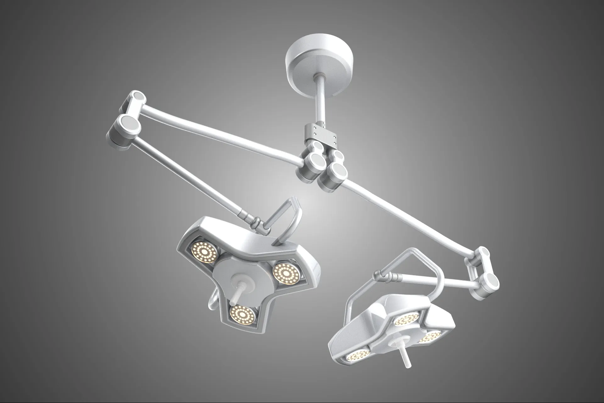 TWO 2 HEAD ARM CEILING MOUNTED LED LAMP LIGHT SURGICAL SURGERY 3D Model .c4d .max .obj .3ds .fbx .stl .blend 
