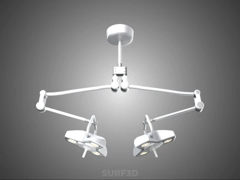 TWO 2 HEAD ARM CEILING MOUNTED LED LAMP LIGHT SURGICAL SURGERY 3D Model
