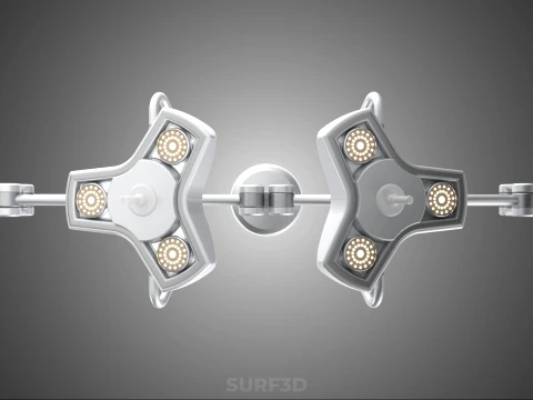 TWO 2 HEAD ARM CEILING MOUNTED LED LAMP LIGHT SURGICAL SURGERY 3D Model