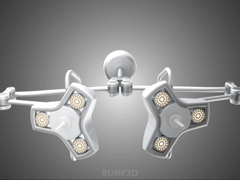 TWO 2 HEAD ARM CEILING MOUNTED LED LAMP LIGHT SURGICAL SURGERY 3D Model