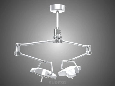 TWO 2 HEAD ARM CEILING MOUNTED LED LAMP LIGHT SURGICAL SURGERY 3D Model