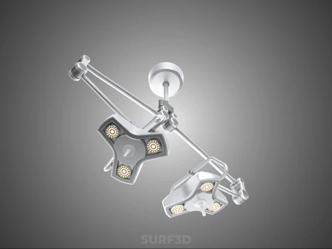 TWO 2 HEAD ARM CEILING MOUNTED LED LAMP LIGHT SURGICAL SURGERY 3D Model