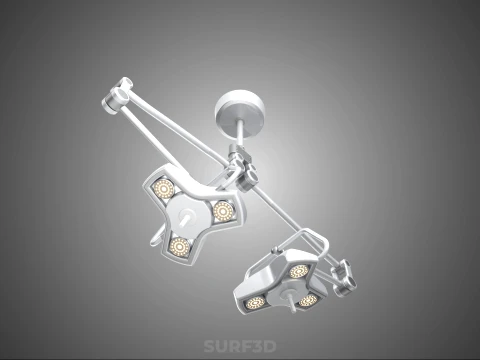 TWO 2 HEAD ARM CEILING MOUNTED LED LAMP LIGHT SURGICAL SURGERY 3D Model