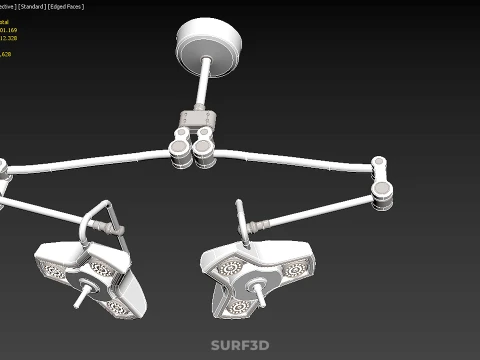 TWO 2 HEAD ARM CEILING MOUNTED LED LAMP LIGHT SURGICAL SURGERY 3D Model